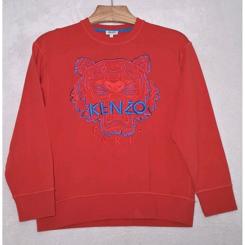 Kenzo Paris Jungle Sweatshirt Red Embroidered Tiger Pullover Crew Neck Size: M